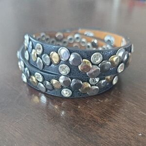 Premier Designs Studded Black Leather Bracelet